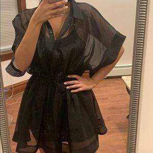 Black organza skater shirt dress